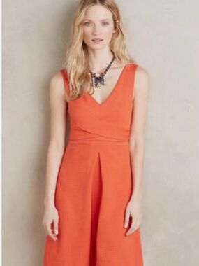 Anthropologie Orange Sleeveless V-Neck Mini Dress